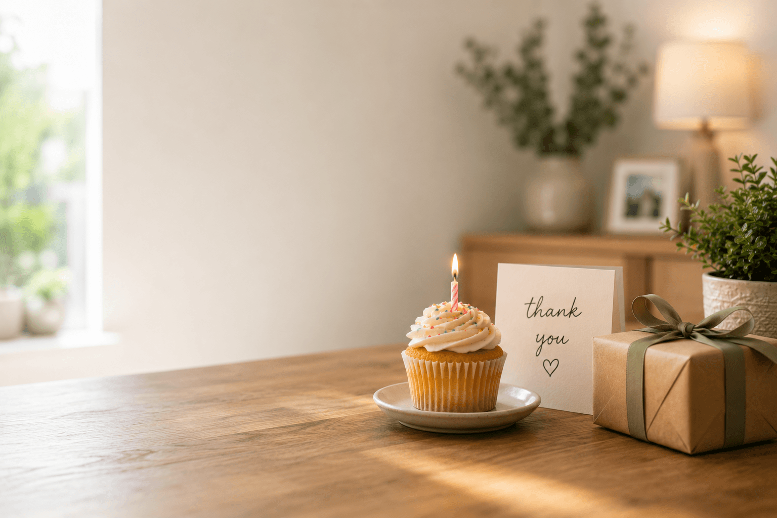 Cupcake, thank-you card, and gift celebrating customer loyalty