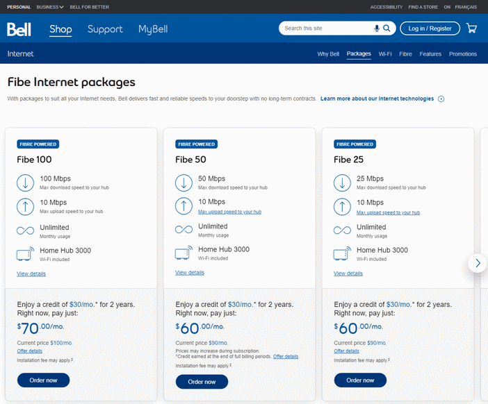 Most Affordable Internet Providers in Ontario for under $50 - Bell Fibe 25 product