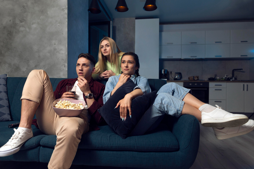 Group of friends watching TV together