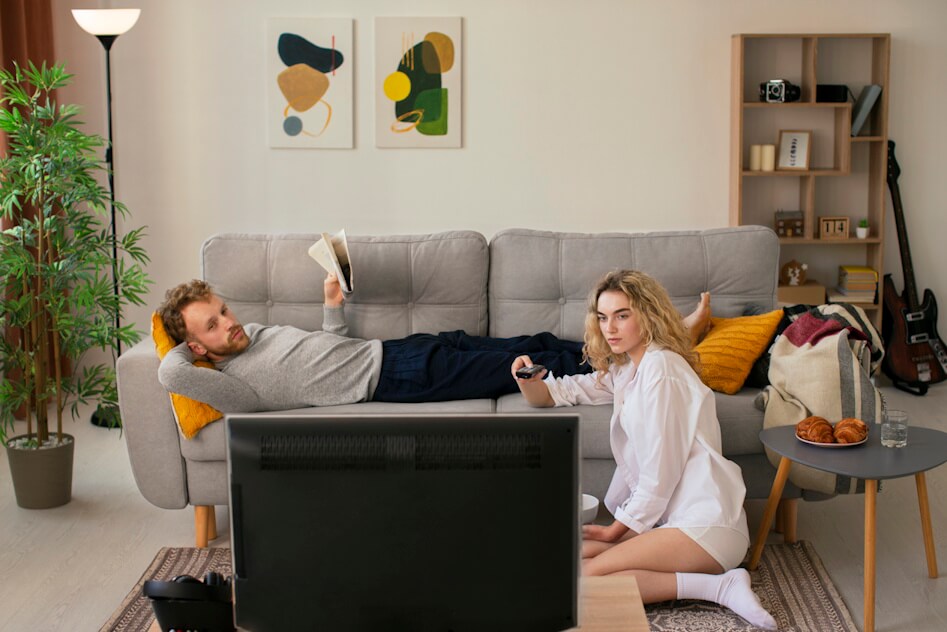 best iptv provider in Canada - male female couple in living room watching tv together